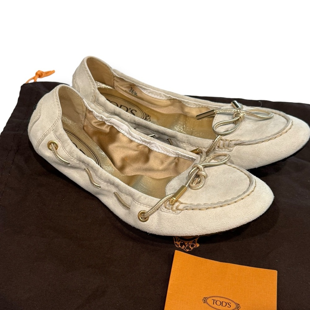 TOD's‎ Suede Ballerina Flats Cream Beige Size 36.5
